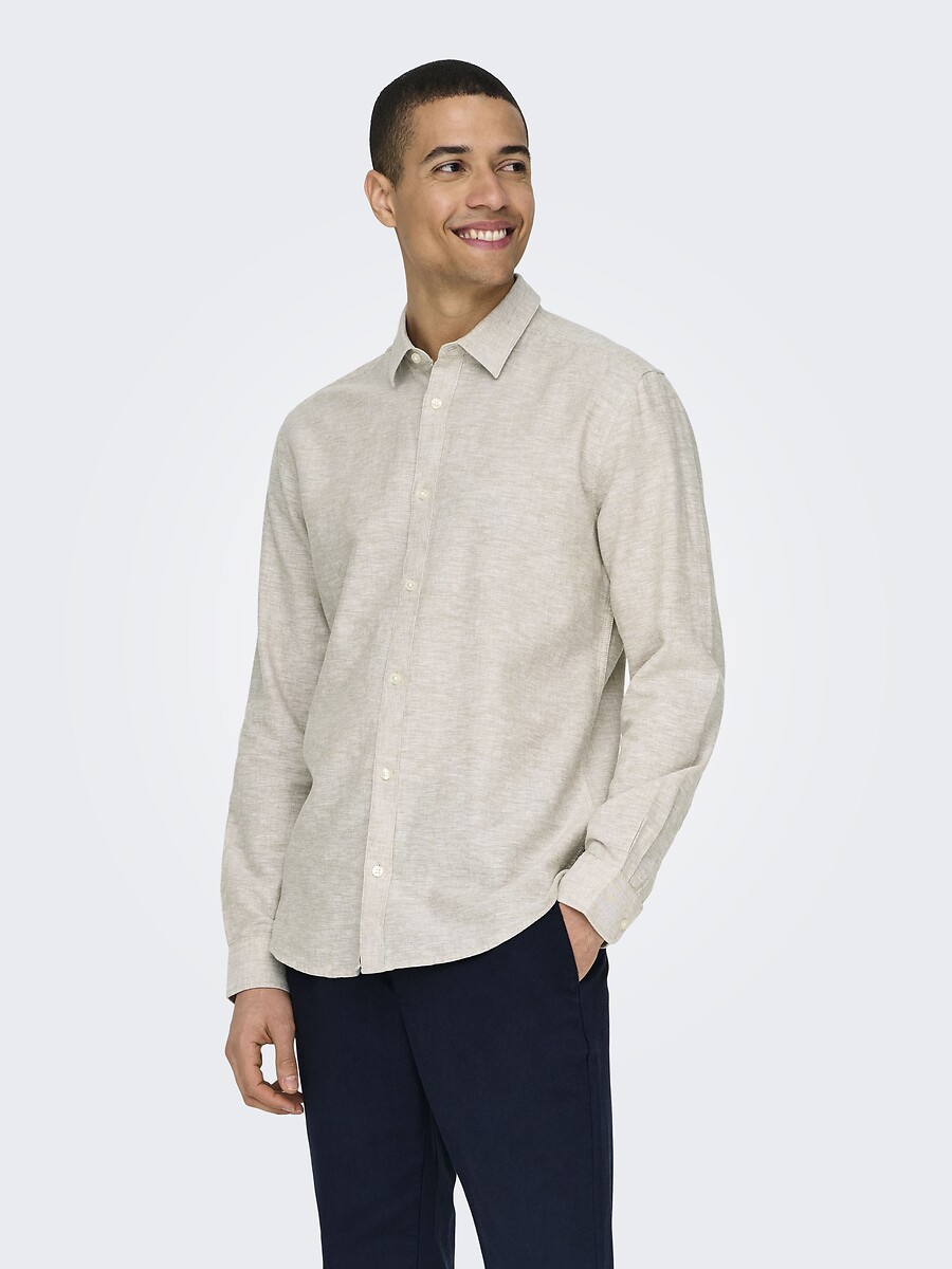 Slim fit hemd in katoen en linnen
