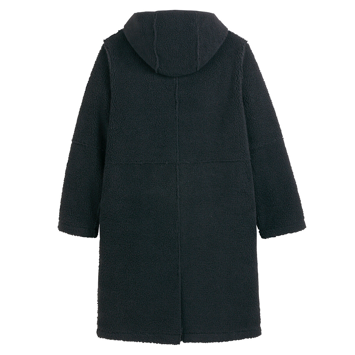 Sherpa mid-length coat with integral hood, black, Anne Weyburn