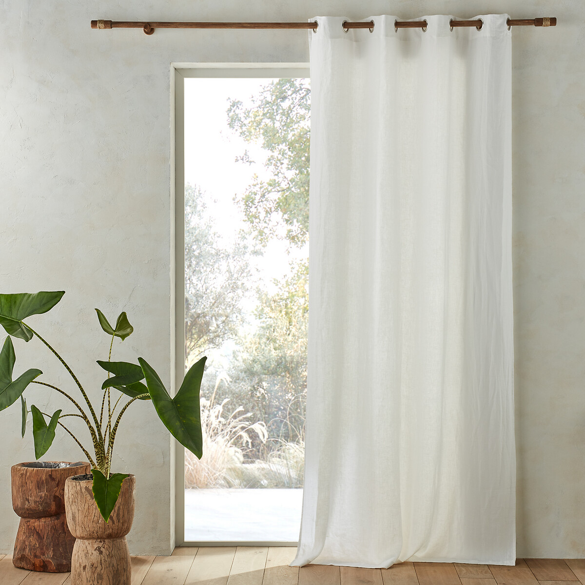 Sienna Linen Look Voile Eyelet Ring Top Curtain Panel Available Different Sizes 