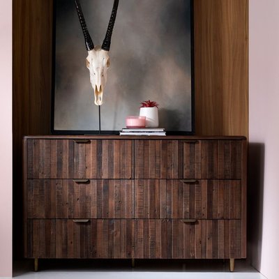 Commode 6 tiroirs en bois recyclé brun foncé style contemporain 140 cm aspect moderne QUEENSTOWN PIER IMPORT