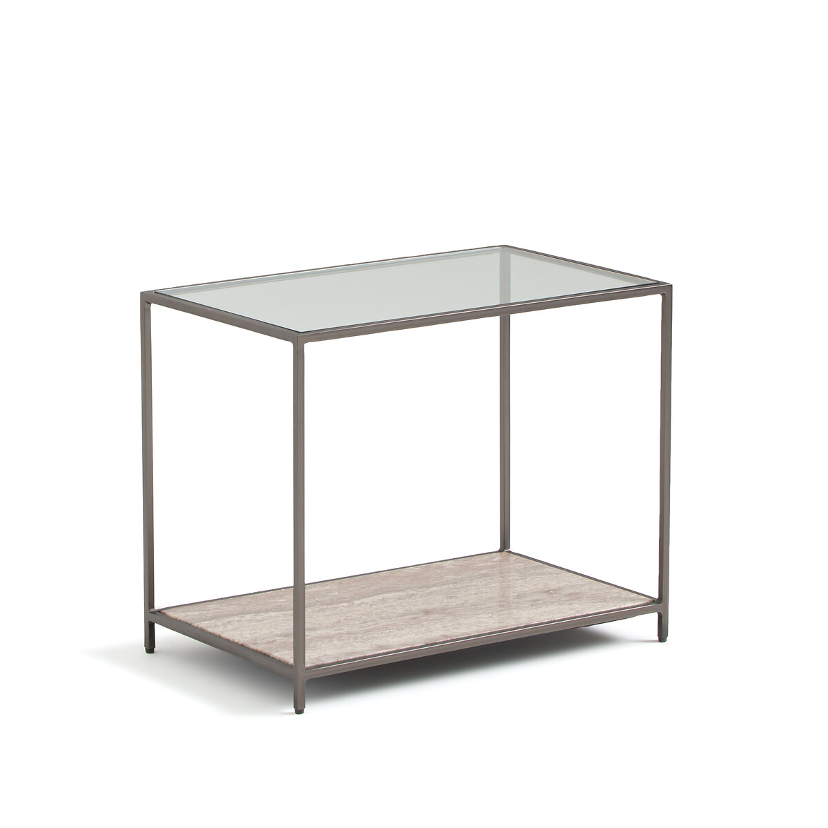 Buren Tempered Glass and Travertine Side Table