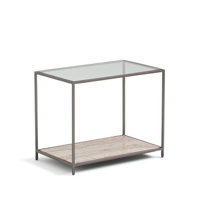 Buren Tempered Glass and Travertine Side Table AM.PM