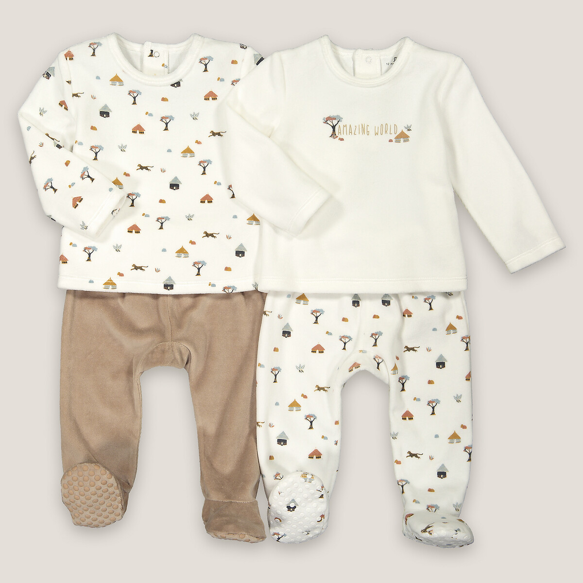 Lot de 2 pyjamas 2 pièces, en velours, thème nature, LA REDOUTE COLLECTIONS