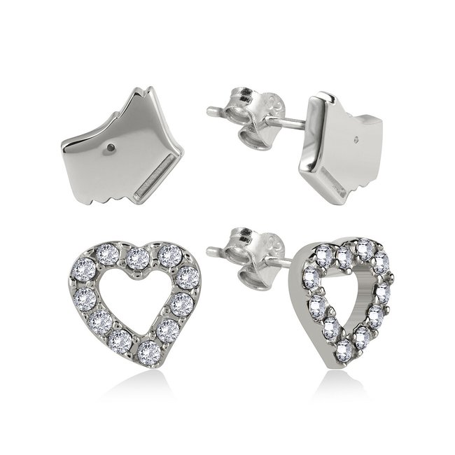 Ladies Silver Stone Set Heart And Dog Head Stud Earrings, silver-coloured, RADLEY LONDON