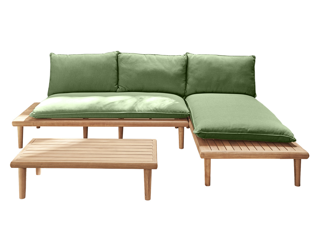 Salon bas de jardin et table, bois acacia, PAPEETE, BEST MOBILIER