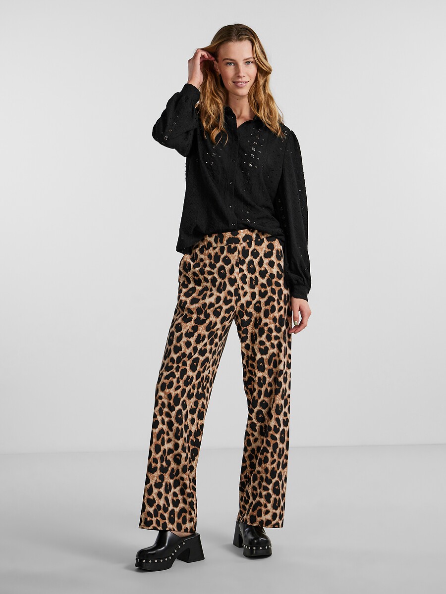 Leopard Print Trousers with High Waist, PIECES