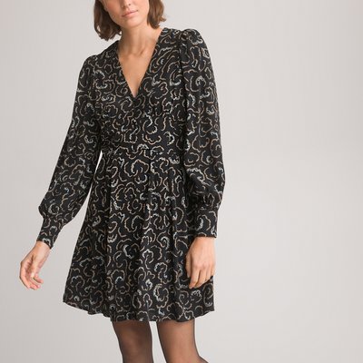 Printed Full Mini Dress with Long Sleeves LA REDOUTE COLLECTIONS