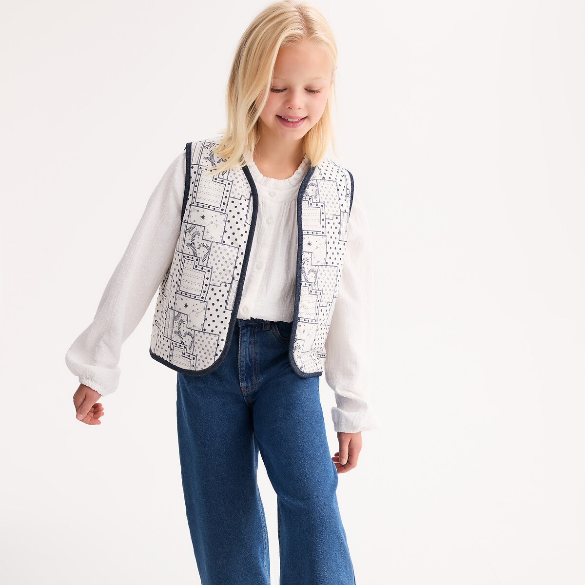 Sleeveless Reversible Cardigan in Denim, LA REDOUTE COLLECTIONS