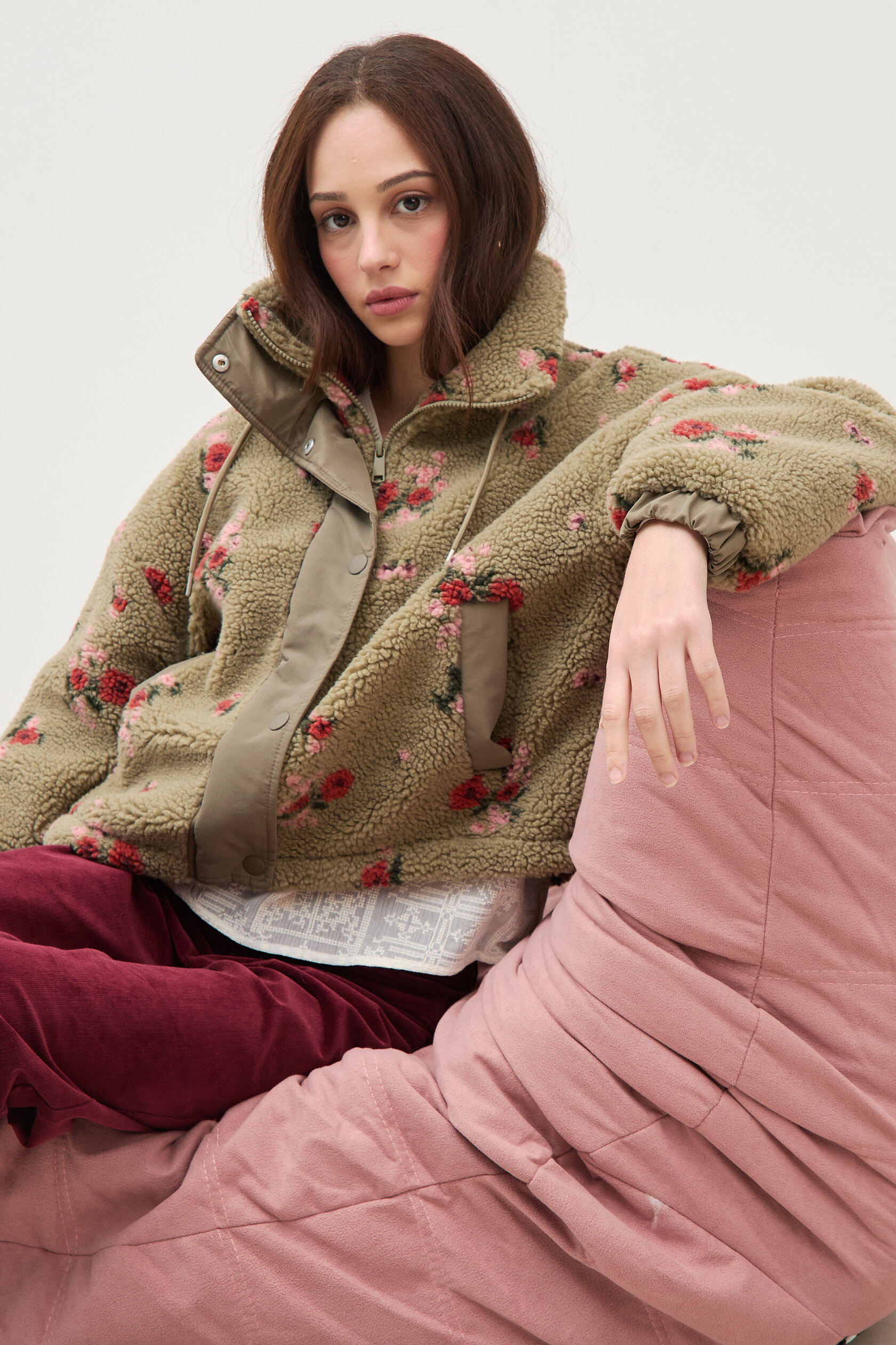 Blouson oversize sherpa col montant, BONOBO