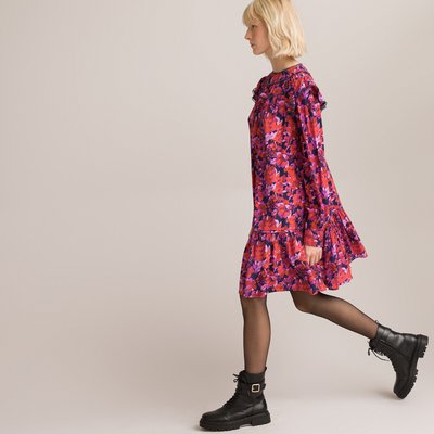 Full Ruffled Mini Dress with Puff Sleeves LA REDOUTE COLLECTIONS