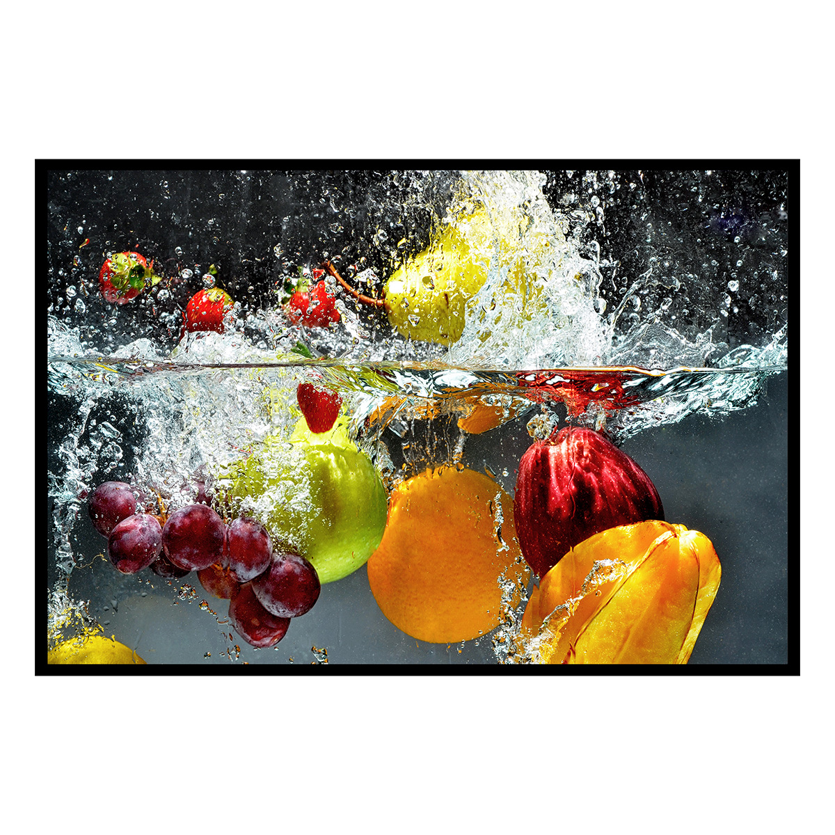 Affiche encadrée fruits en mouvement sous l’eau, HEXOA