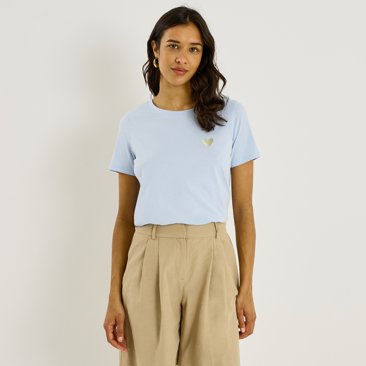 T-shirt col rond cœur brodé, GRAIN DE MALICE