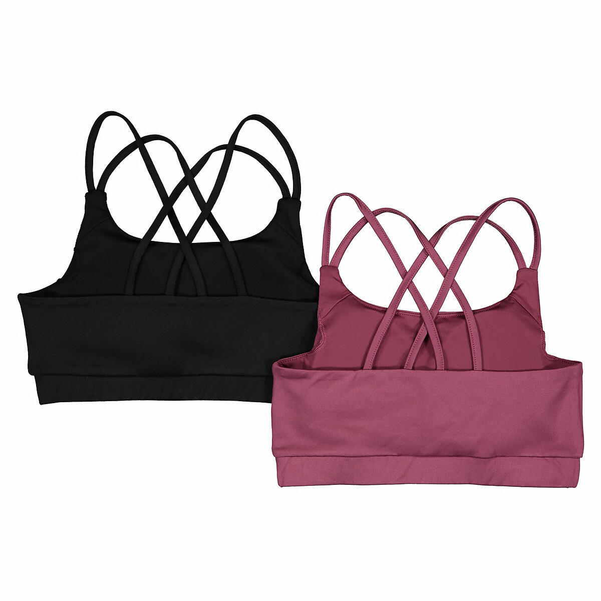 Pack of 2 bralettes, 10-18 years, black + plum, La Redoute Collections