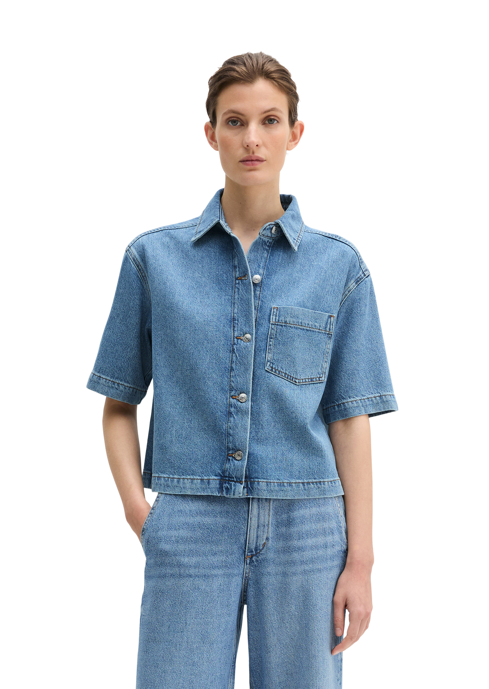 Blouse en jean relaxed en mélange de lyocell, de lin et de coton, MARC O'POLO