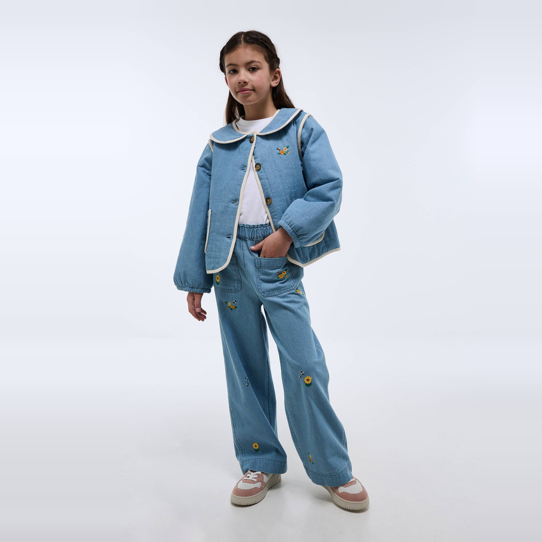 Pantalon taille élastiquée brodé, MONOPRIX