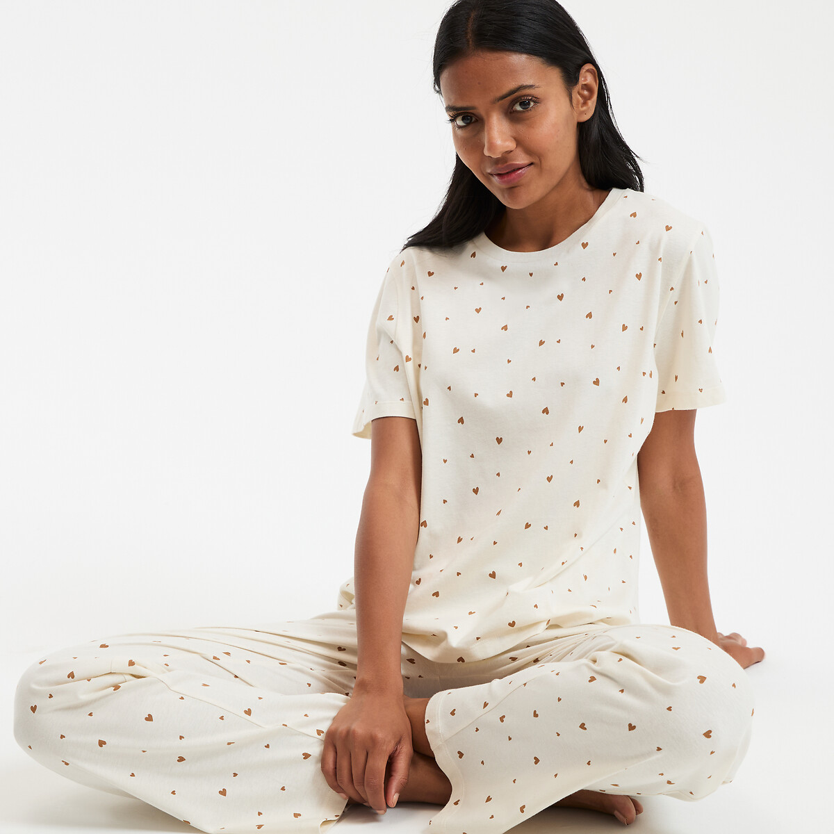 Pyjama imprimé cœurs, en jersey de coton