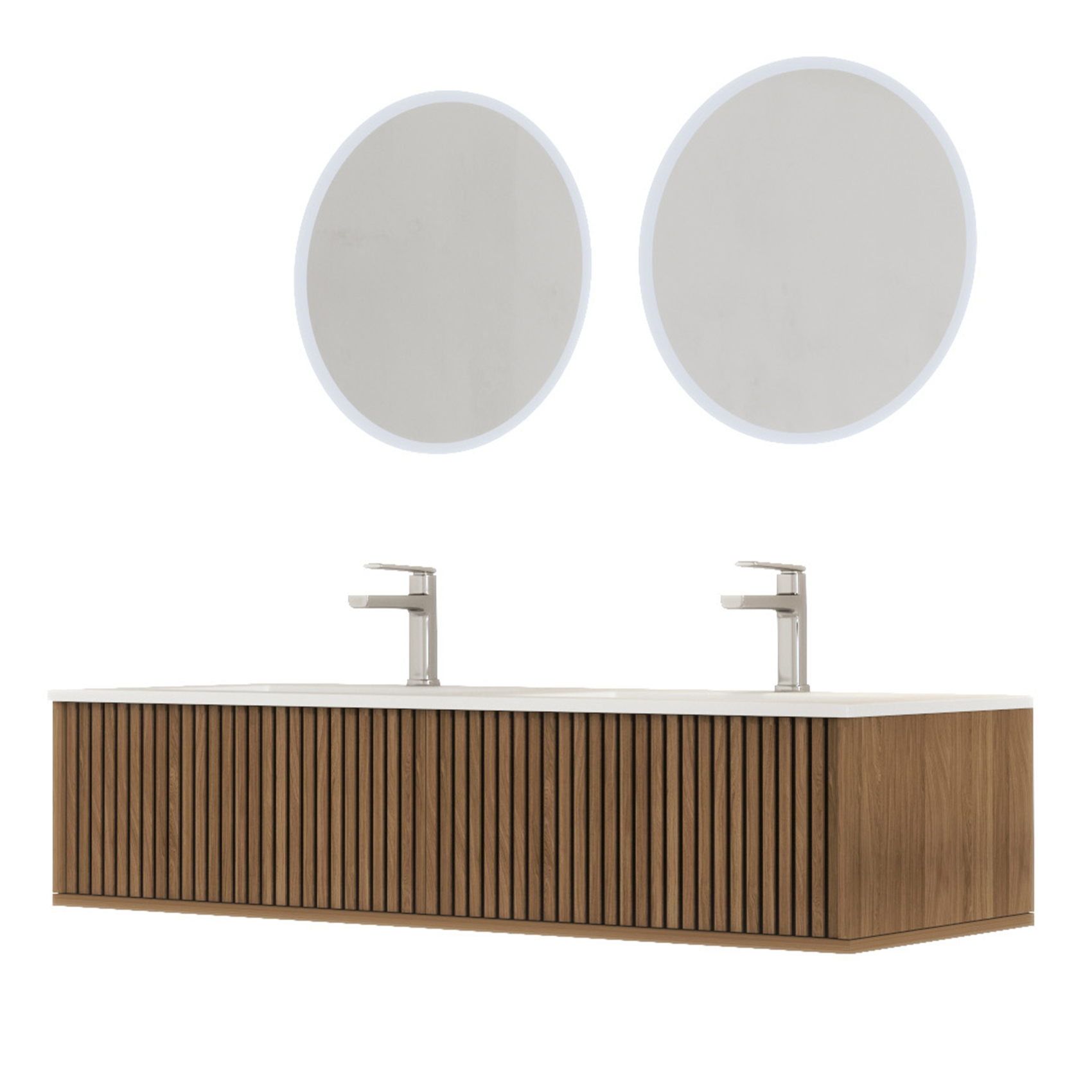 Meuble de salle de bain suspendu avec façade crantée, vasque(s) et miroir(s) LED, HOME MAISON