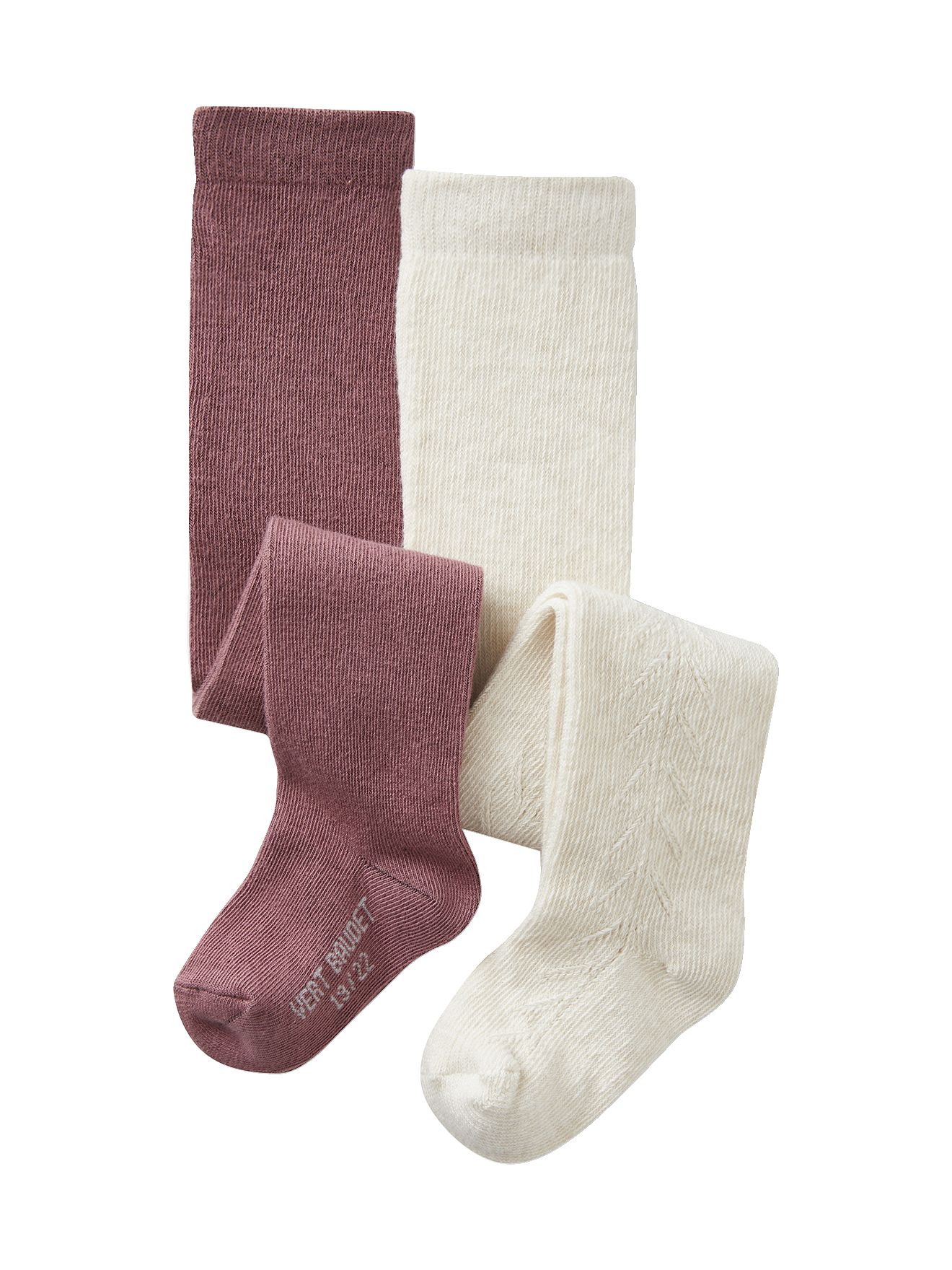 Lot de 2 paires de collants ajourés/unis bébé, VERTBAUDET