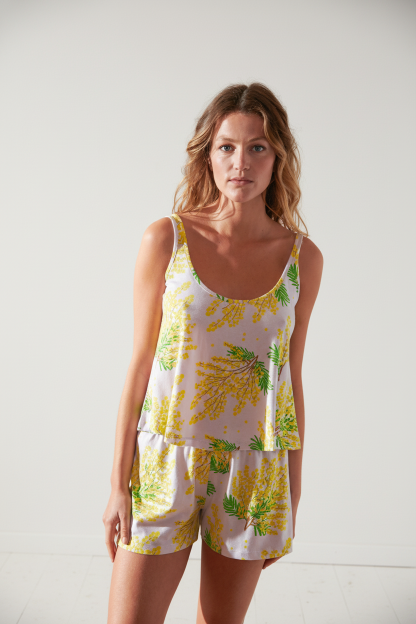 Pyjama débardeur coton imprimé mimosa lila, WE ARE JOLIES