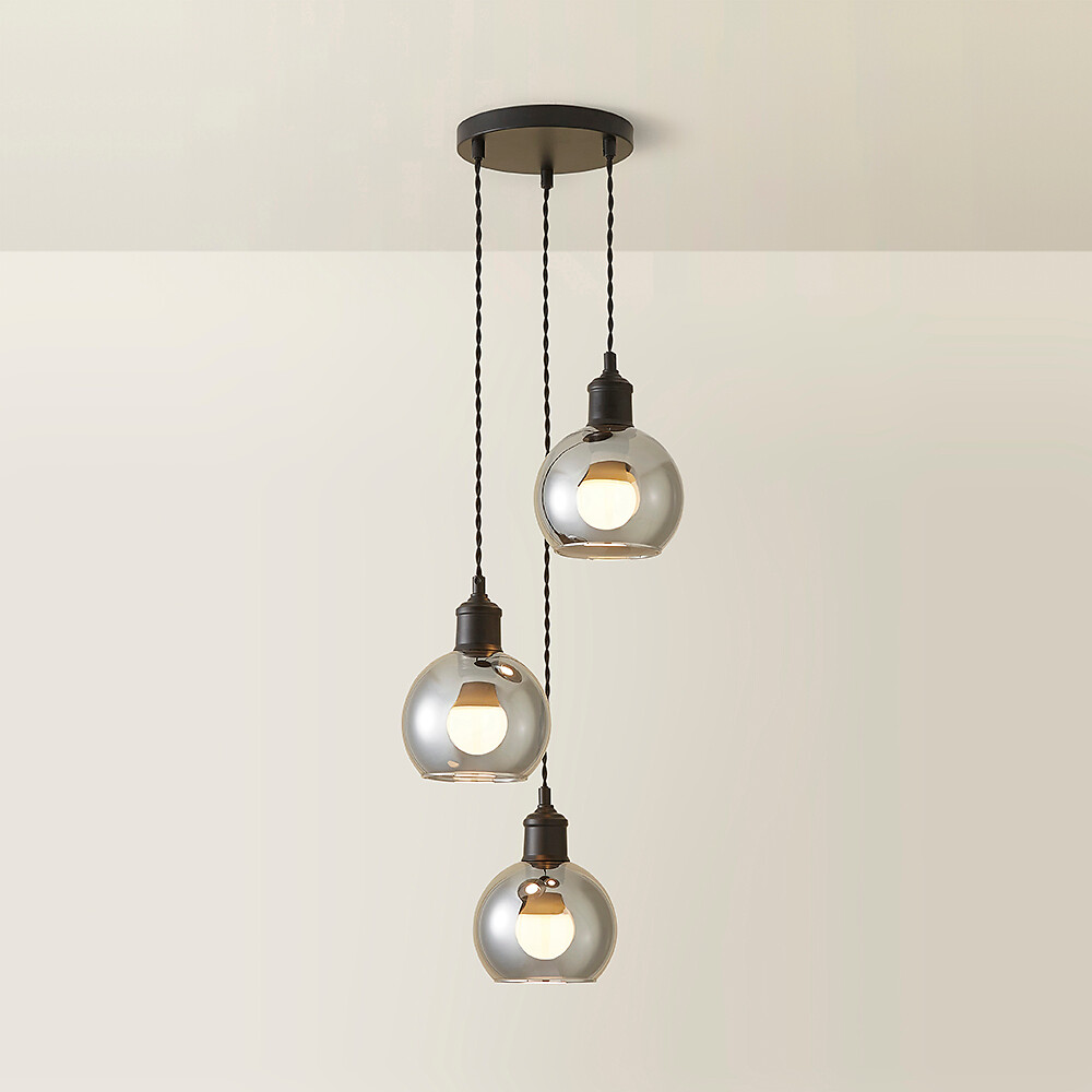 Brady 3-Light Smoked Glass Cluster Pendant Light, SO'HOME