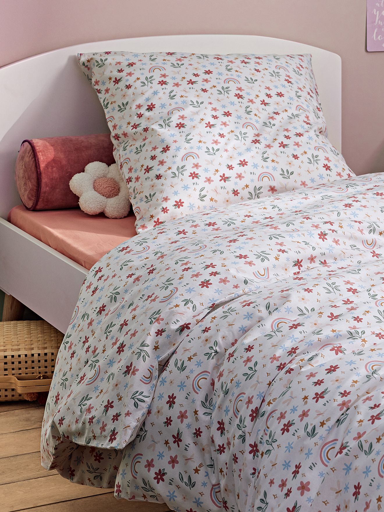 Parure housse de couette et taie d'oreiller RAINBOW FLOWERS, VERTBAUDET
