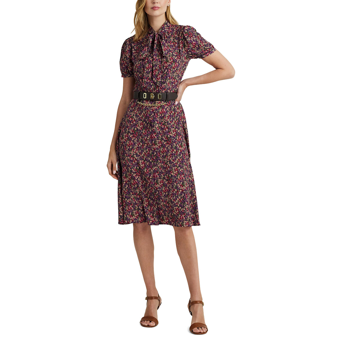 Zachari Floral Print Dress with Short Sleeves