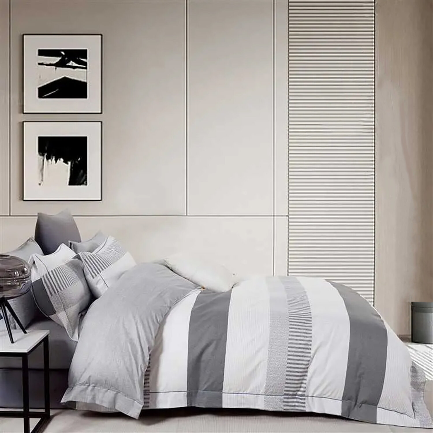 Parure housse de couette taie à volant coton, Calvin, C DESIGN HOME TEXTILE