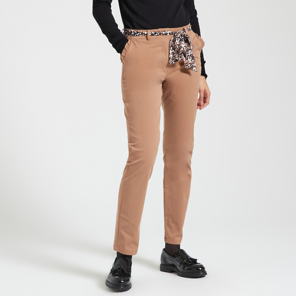 Image of Cotton Belted Straight Trousers