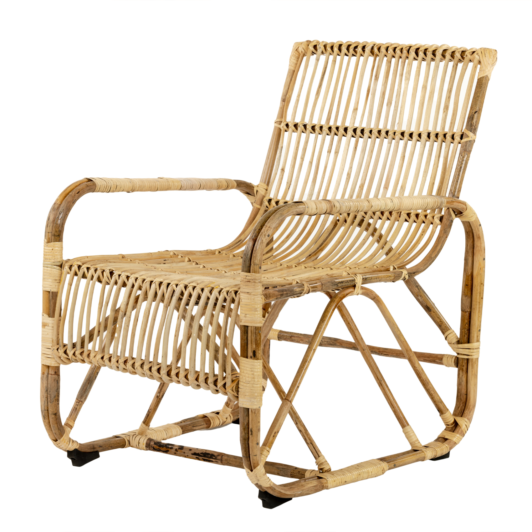 Fauteuil de jardin carré en rotin tressé avec accoudoirs, HOME MAISON
