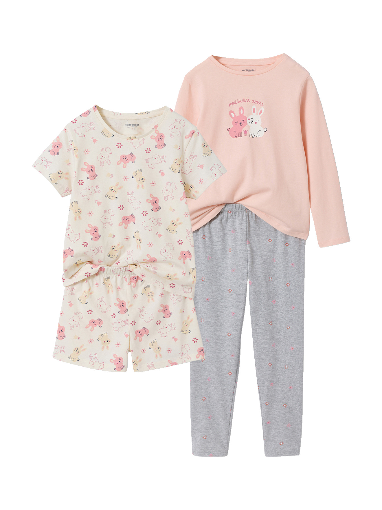 Lot 2 pyjamas lapin court et long, VERTBAUDET