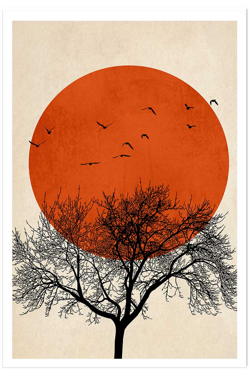Affiche ""soleil rouge graphique"", HEXOA