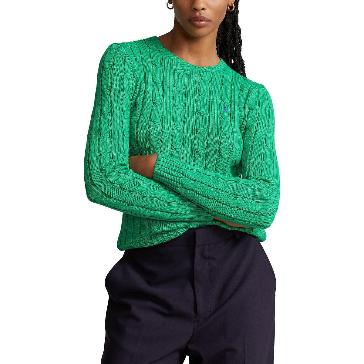 Julianna Cable Knit Jumper with Crew Neck in Cotton
