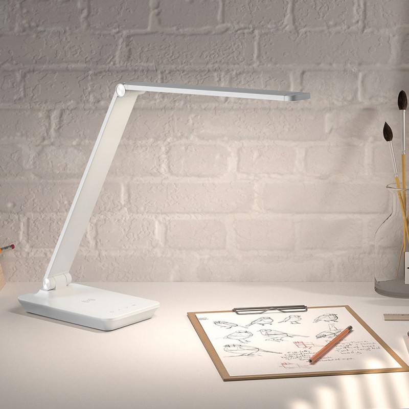 Lampe de bureau LED blanche dimmable avec chargeur de téléphone sans fil|Eclairage design - ARUM