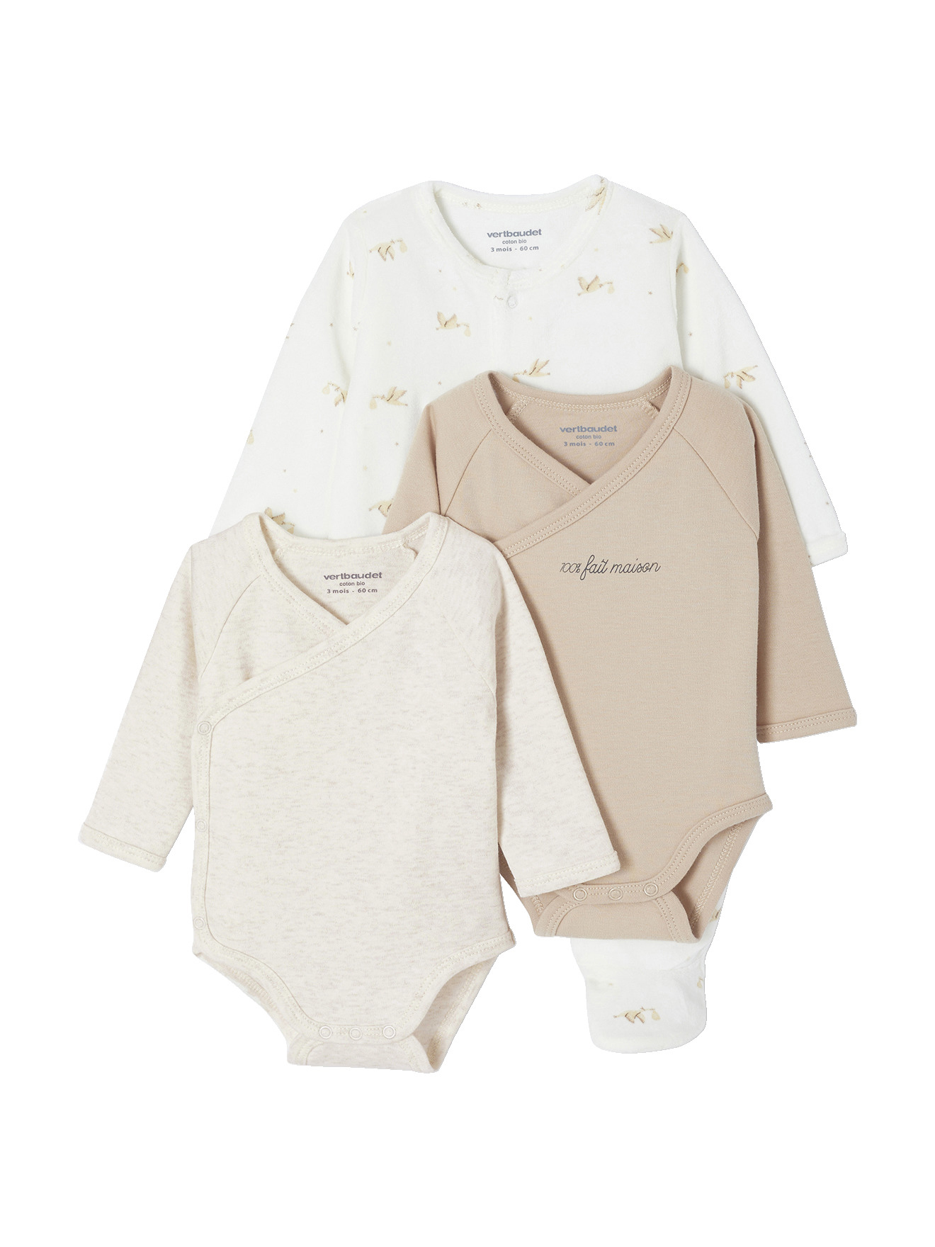 Pyjama bébé en velours + 2 bodies coffret cadeau naissance, VERTBAUDET