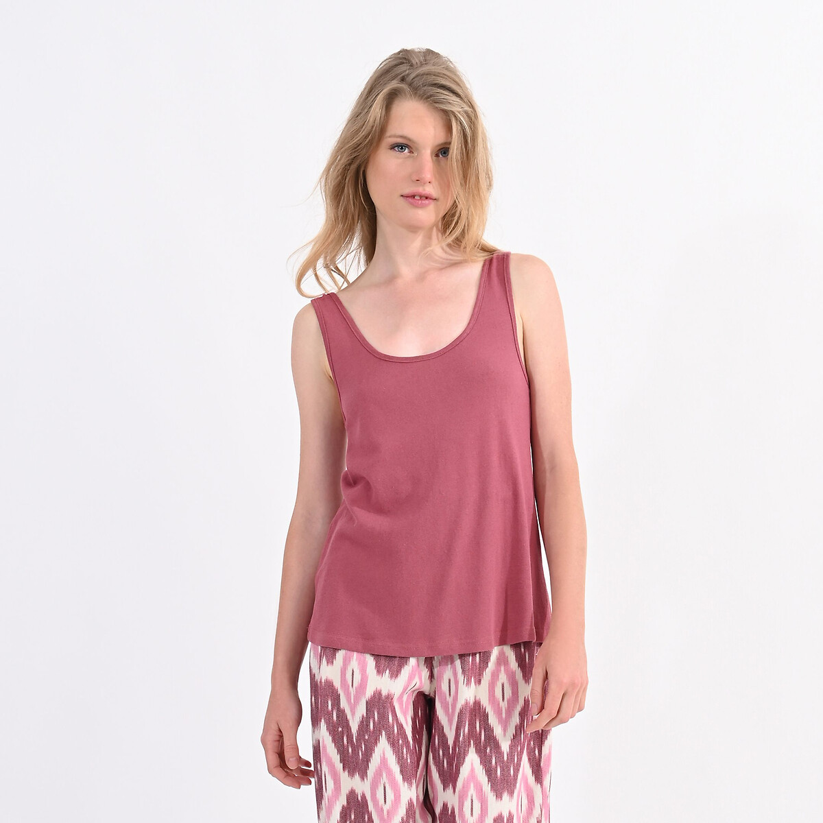 Cotton mix vest top with crew neck dark pink Molly Bracken La