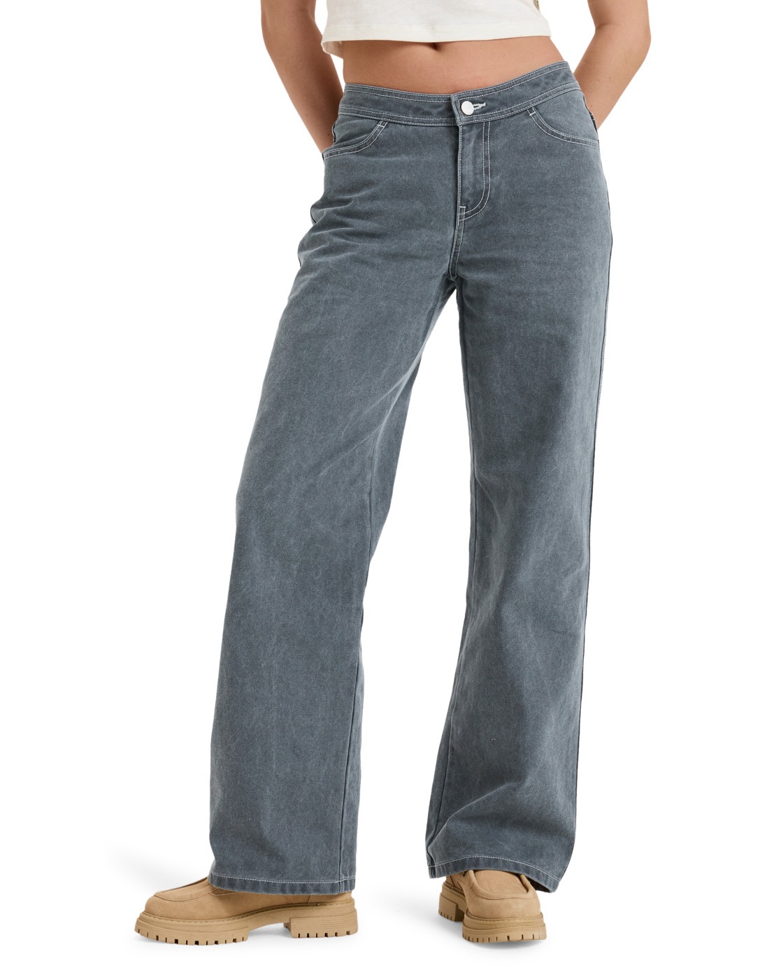 Pantalon droit décontracté à taille basse POP STITCH., ROXY