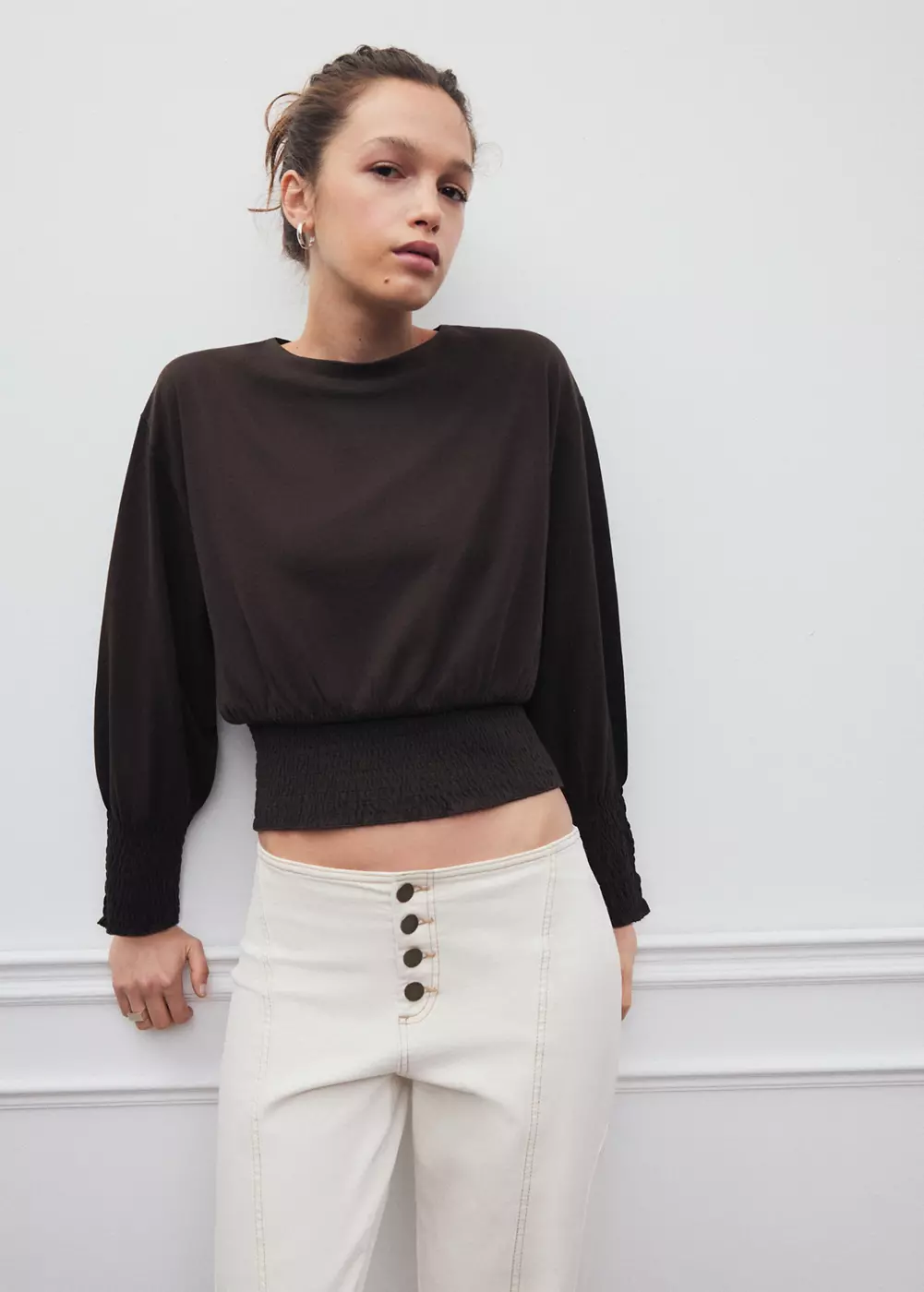 T-shirt coton détails froncés, MANGO TEEN