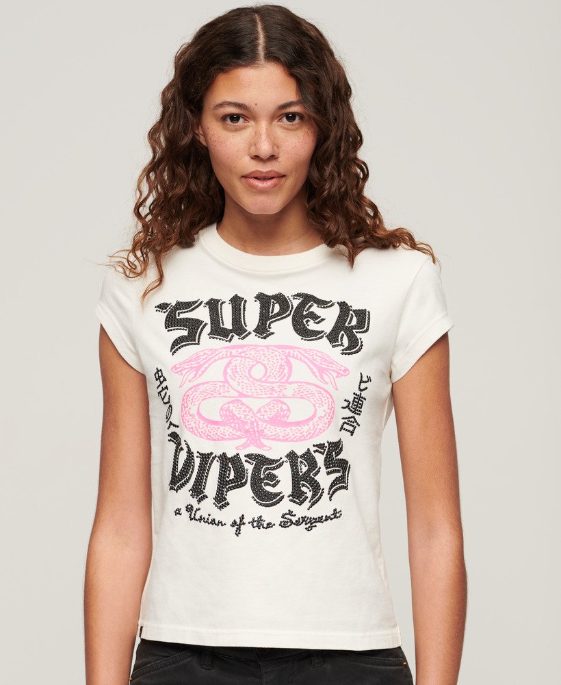 T-shirt fantaisie à mancherons et motif affiches, SUPERDRY
