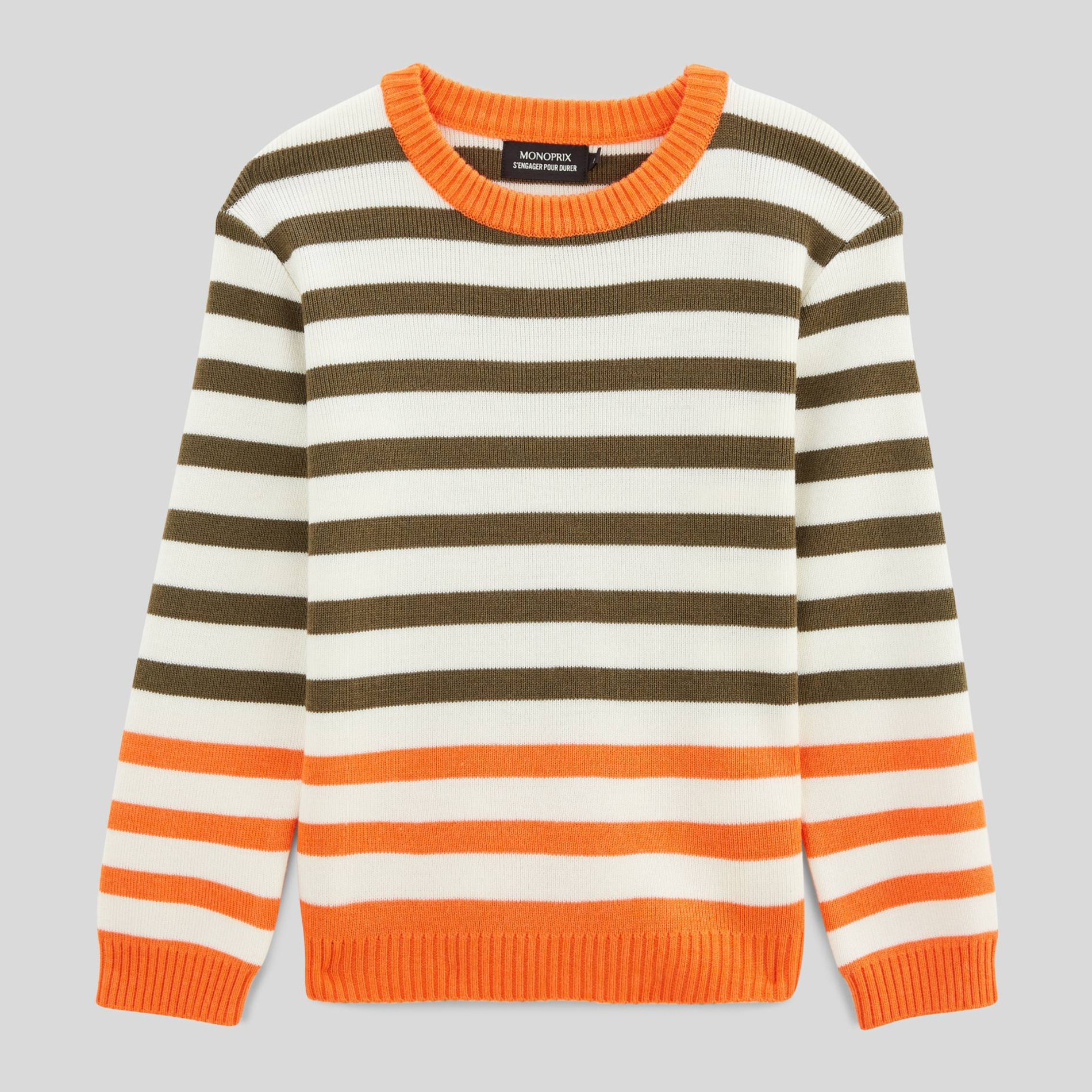 Pull rayé bicolore contenant laine, MONOPRIX