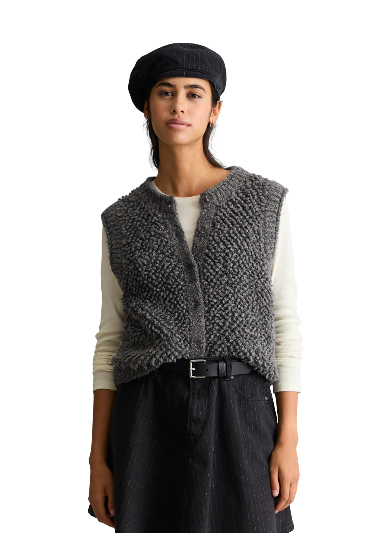 Cardigan sans manches en bouclé bubble , coupe régulière en mélange de coton, de laine vierge et de viscose, MARC O’POLO DENIM