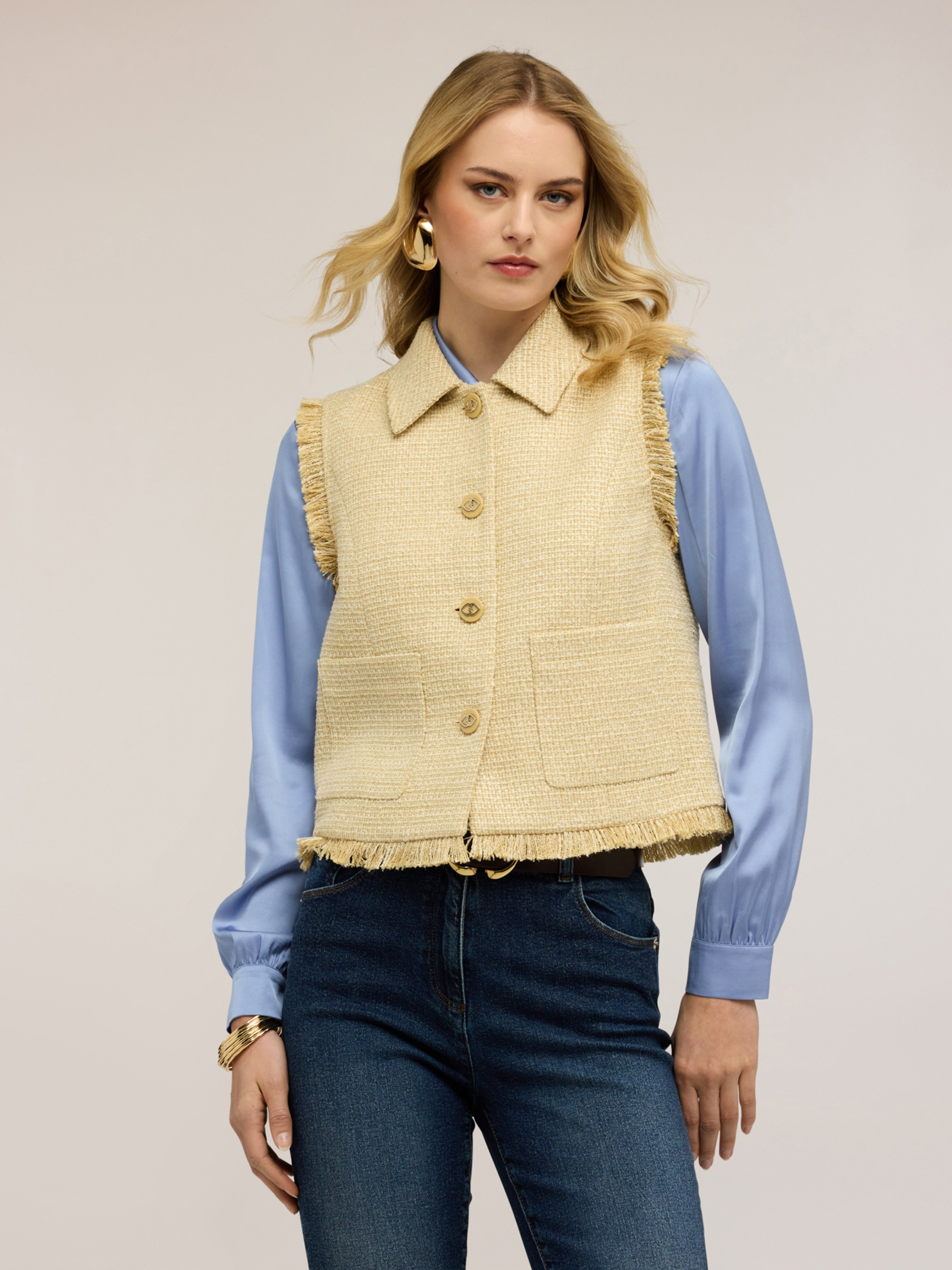 Gilet en bouclé à franges, MOTIVI