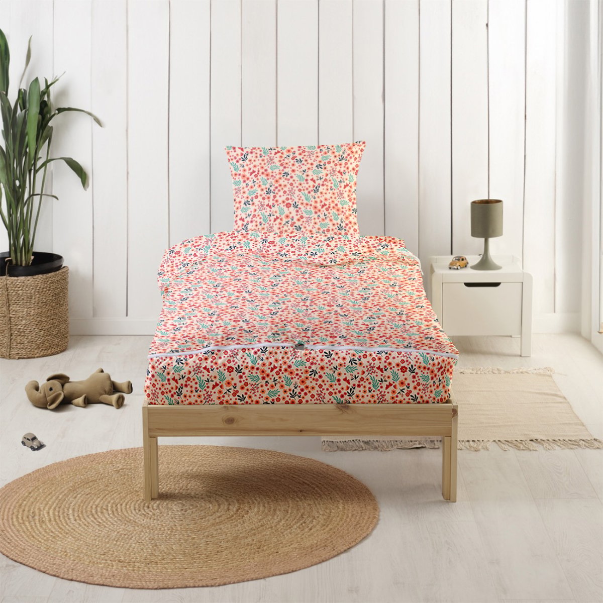 Caradou® avec couette Fleurs Parure de lit enfant, BLEU CALIN