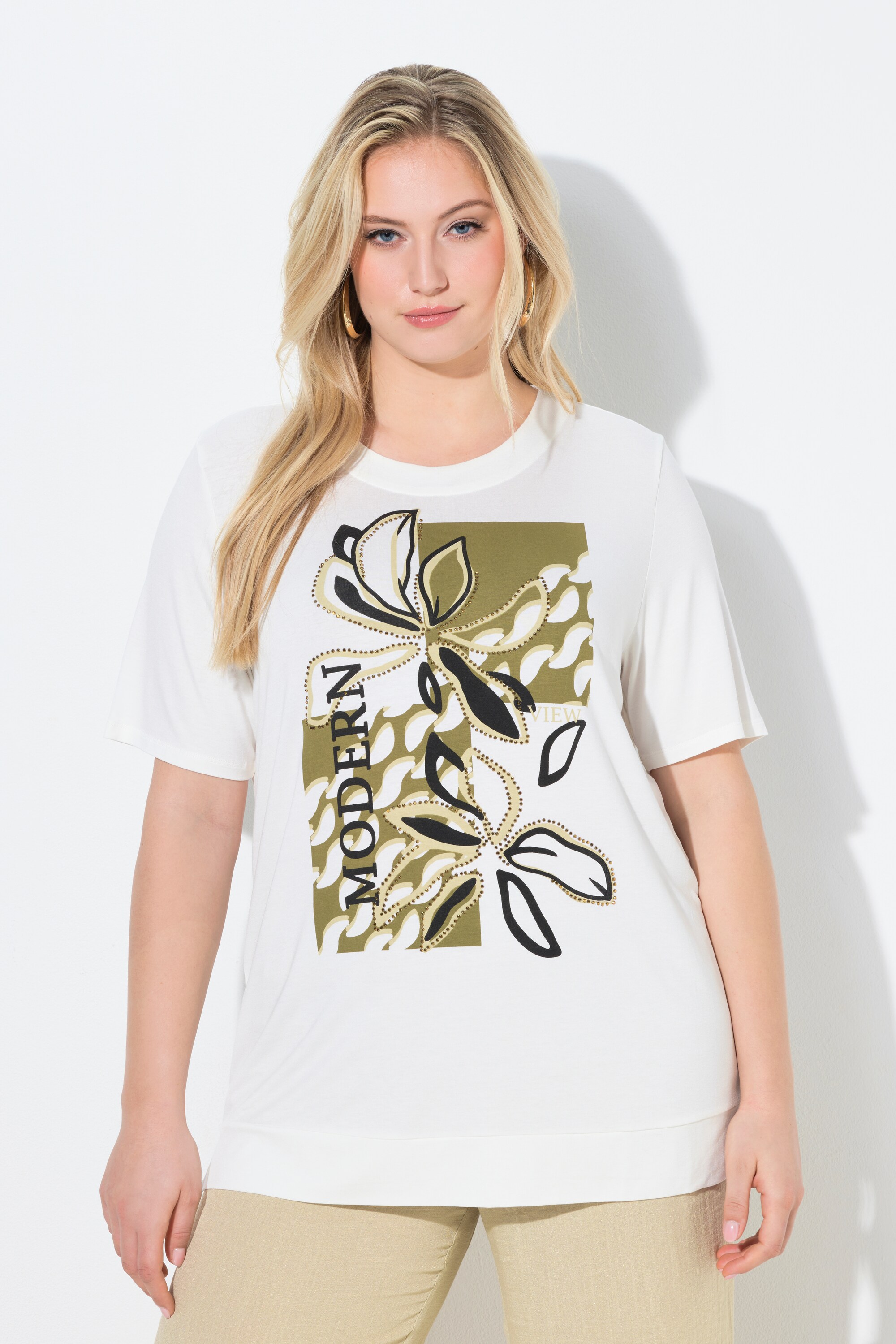 T-shirt motif floral et strass fantaisie, ULLA POPKEN