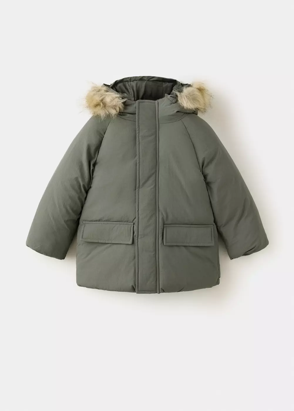 Anorak matelassé capuche imitation fourrure, MANGO BABY