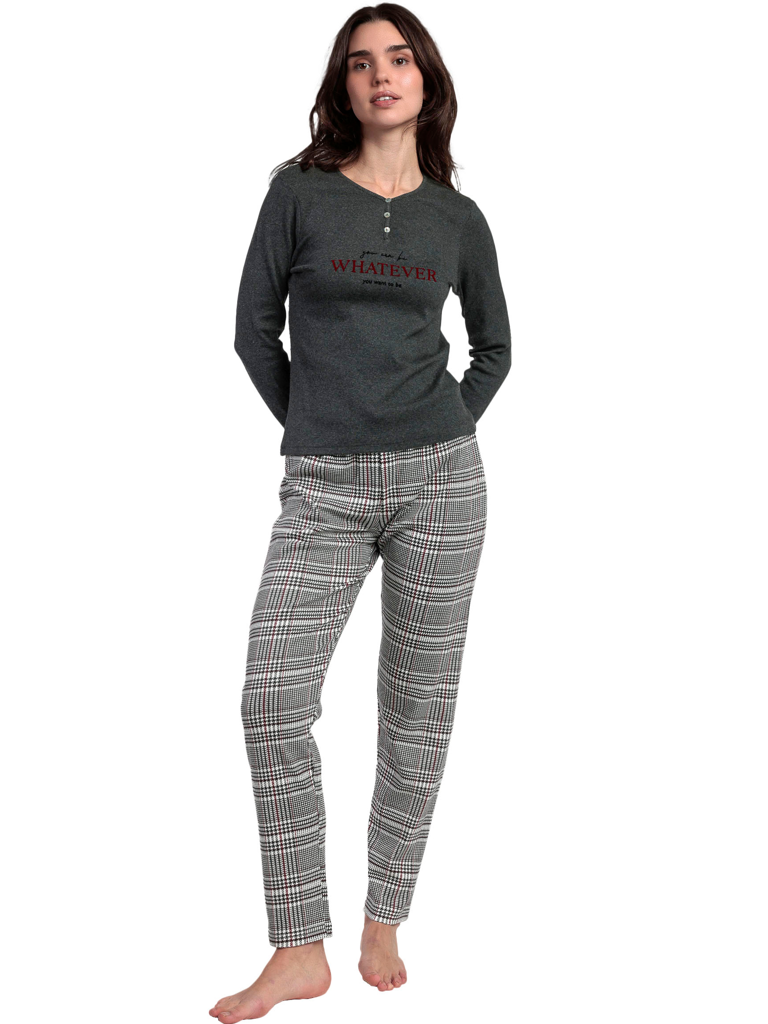 Pyjama pantalon top manches longues Houndstooth, ADMAS