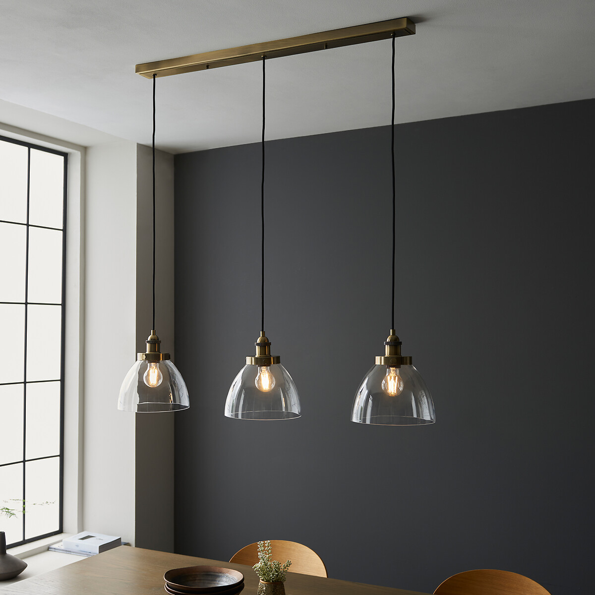 Henne 3-Light Resto Style Pendant Light in Brass, ÉDITÉ
