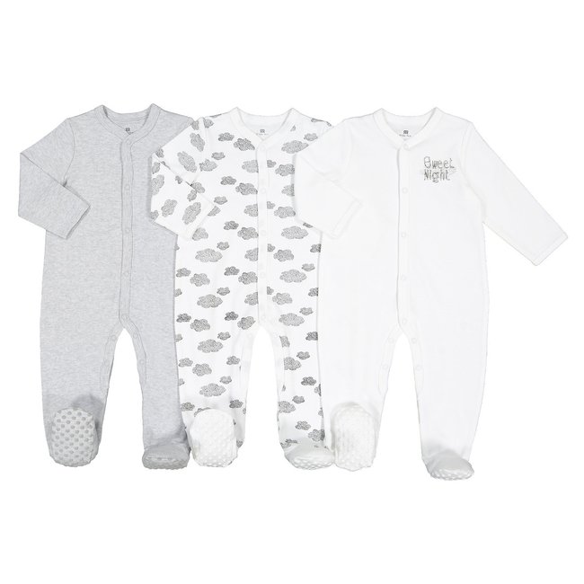 Confezione da 3 pigiami 0 mesi - 2 anni bianco + grigio LA REDOUTE COLLECTIONS