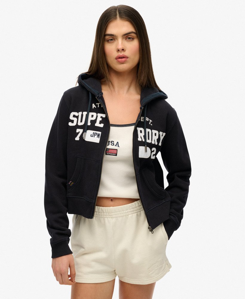 Sweat à capuche court décontracté zippé Athletic Essentials, SUPERDRY