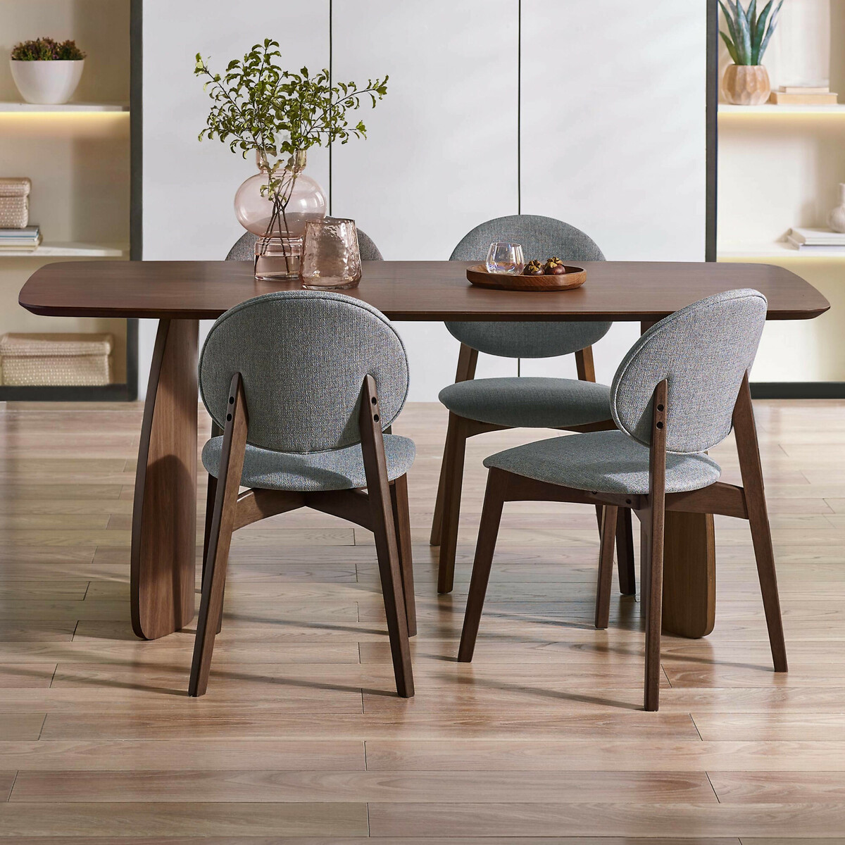 Solene Walnut Curved Leg Dining Table, SO'HOME