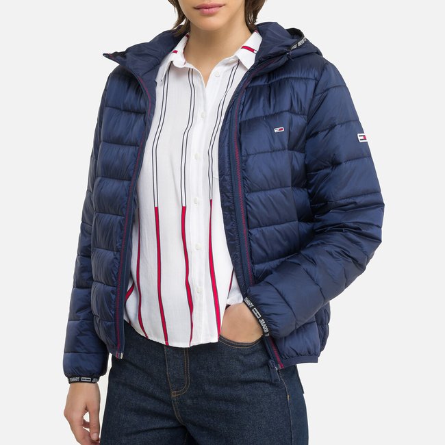 Short padded puffer jacket with hood, mid-season, navy, Tommy Jeans ...